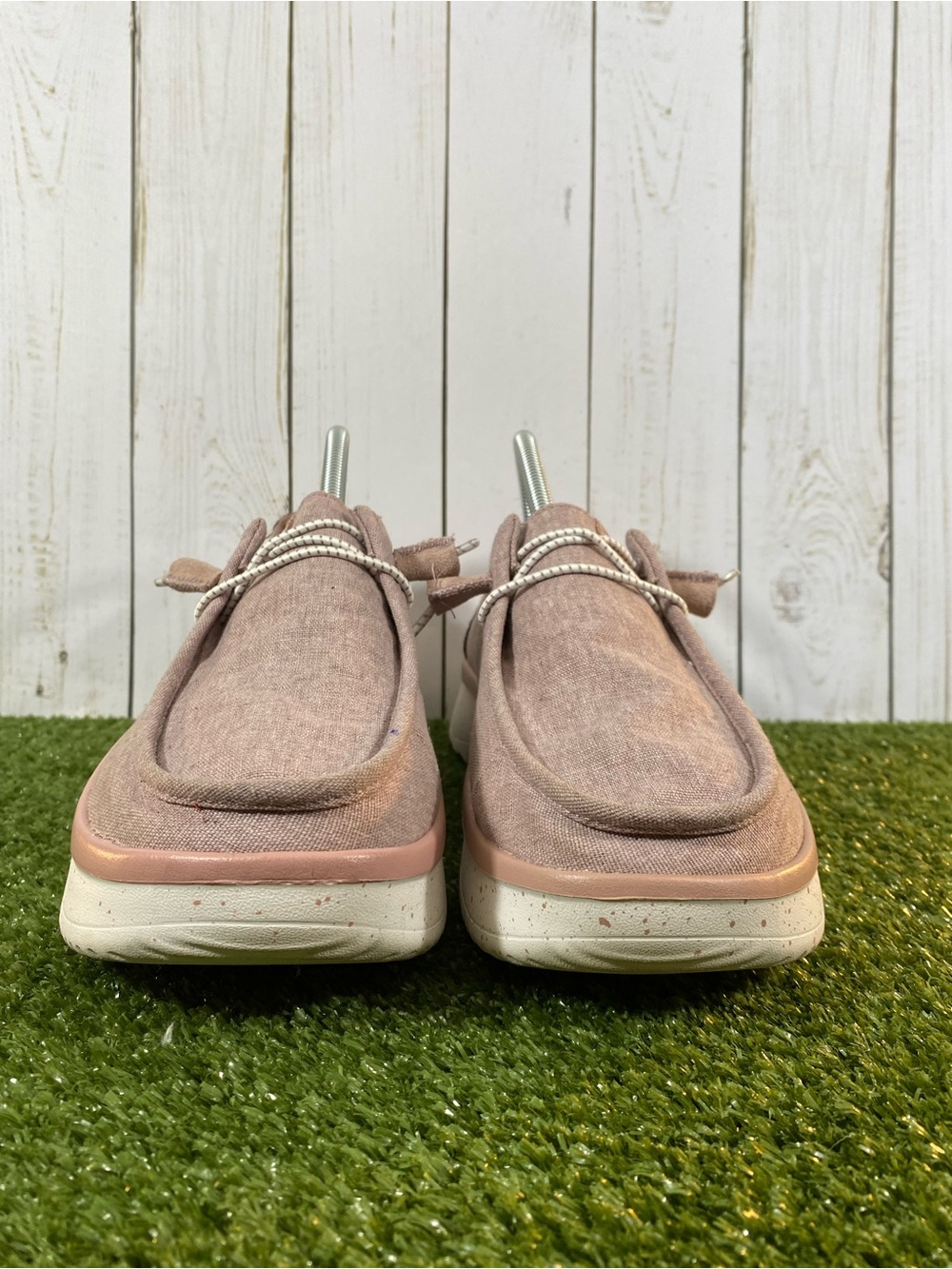 Hey Dude Wendy Peak Chambray Platform Shoes Women Size 10 Mauve Slip On Comfort - Picture 6 of 16